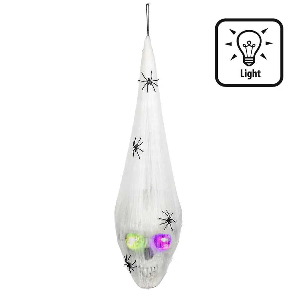 Halloween Spinnennetz mit Totenkopf | LED-Hängedeko 20 × 15 cm mit leuchtenden Augen für Halloween-Partys
