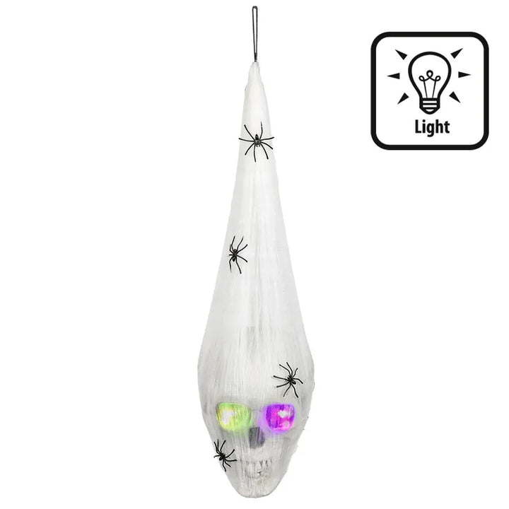 Halloween Spinnennetz mit Totenkopf | LED-Hängedeko 20 × 15 cm mit leuchtenden Augen für Halloween-Partys