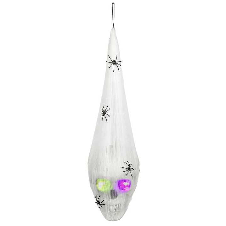 Halloween Spinnennetz mit Totenkopf | LED-Hängedeko 20 × 15 cm mit leuchtenden Augen für Halloween-Partys