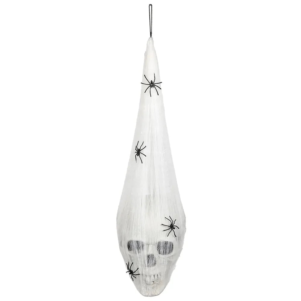 Halloween Spinnennetz mit Totenkopf | LED-Hängedeko 20 × 15 cm mit leuchtenden Augen für Halloween-Partys
