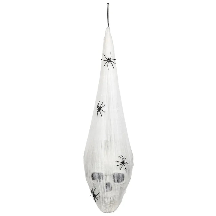 Halloween Spinnennetz mit Totenkopf | LED-Hängedeko 20 × 15 cm mit leuchtenden Augen für Halloween-Partys