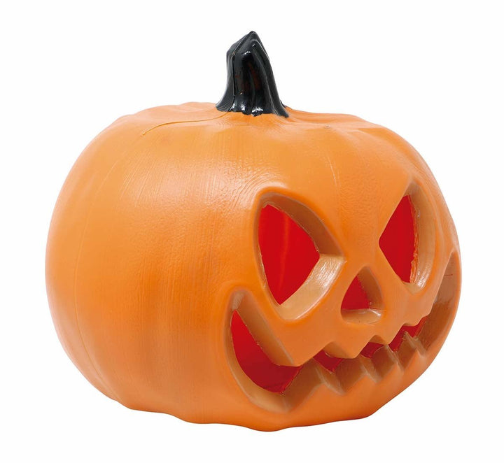 Halloween Kürbis Deko 20 cm | Batteriebetriebener Deko-Kürbis aus PVC als Tischdekoration für Halloween-Partys