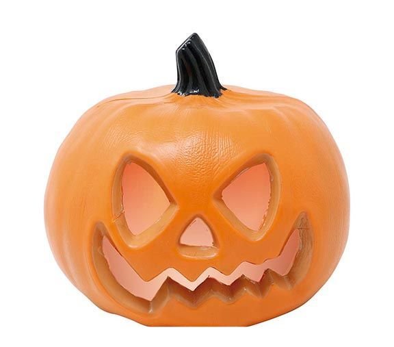 Halloween Kürbis Deko 20 cm | Batteriebetriebener Deko-Kürbis aus PVC als Tischdekoration für Halloween-Partys