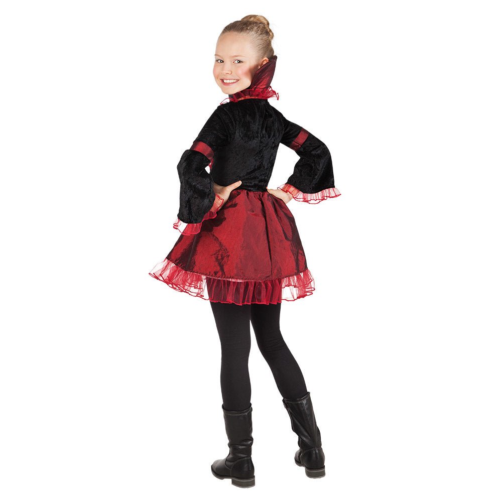 Vampir Kostüm Kinder | Rotes Halloween-Kostüm mit Kleid, Kragen und Halsband für Halloween- und Mottopartys