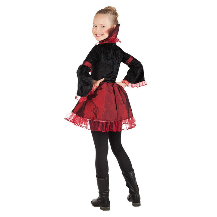 Vampir Kostüm Kinder | Rotes Halloween-Kostüm mit Kleid, Kragen und Halsband für Halloween- und Mottopartys