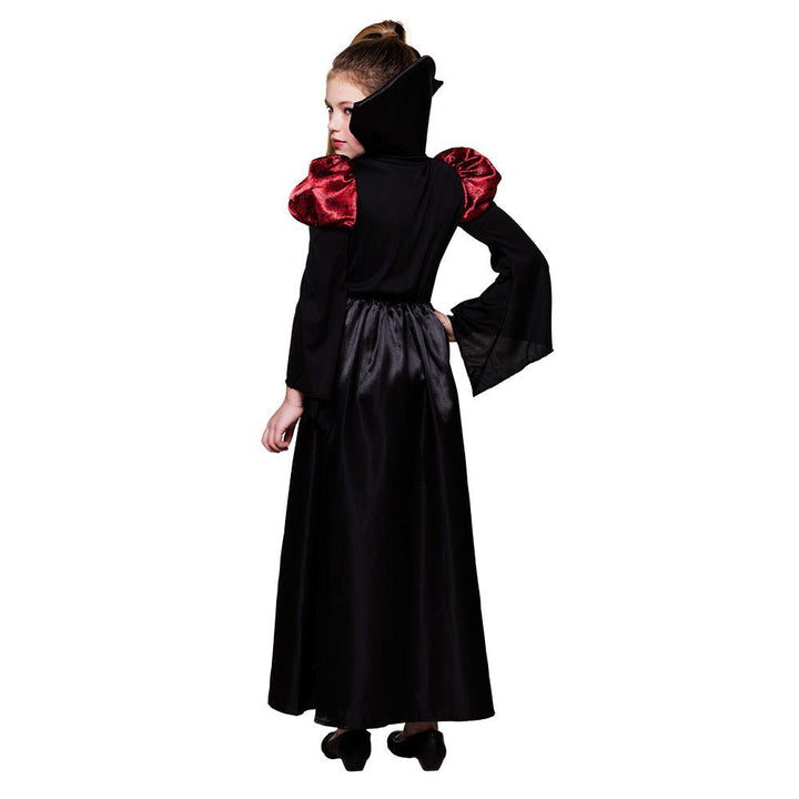 Vampirkönigin Kostüm Kinder | Halloween-Kostüm mit Kleid und Kragen für Halloween-Partys und Mottopartys