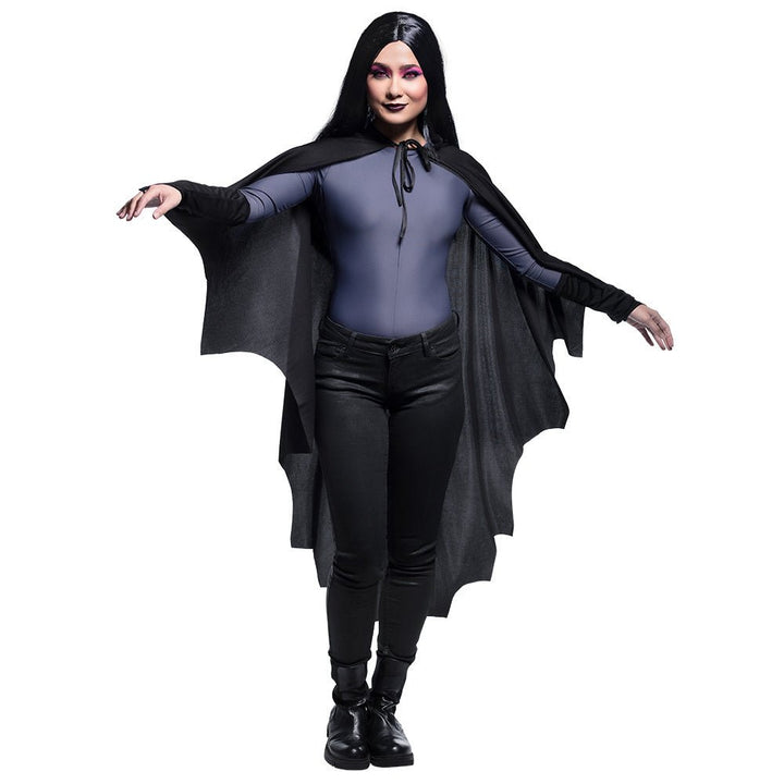 Halloween Fledermaus Umhang Schwarz 120 cm | Cape mit Kordelzug für Halloween, Vampir Kostüm, Karneval und Mottoparty