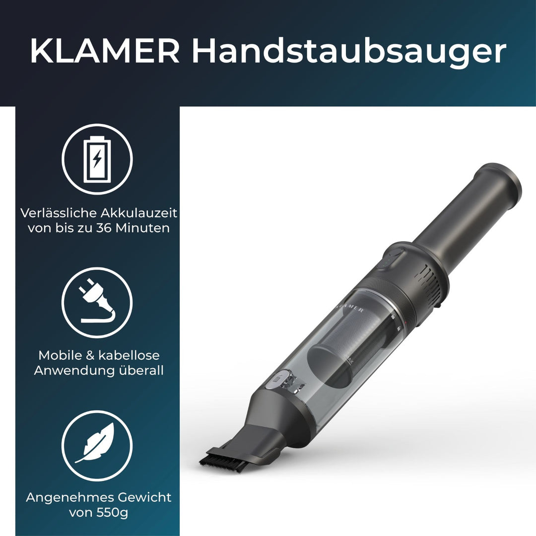 Handstaubsauger 140 Watt | Kabellos mit 16.000 Pa Saugleistung und HEPA-Filter
