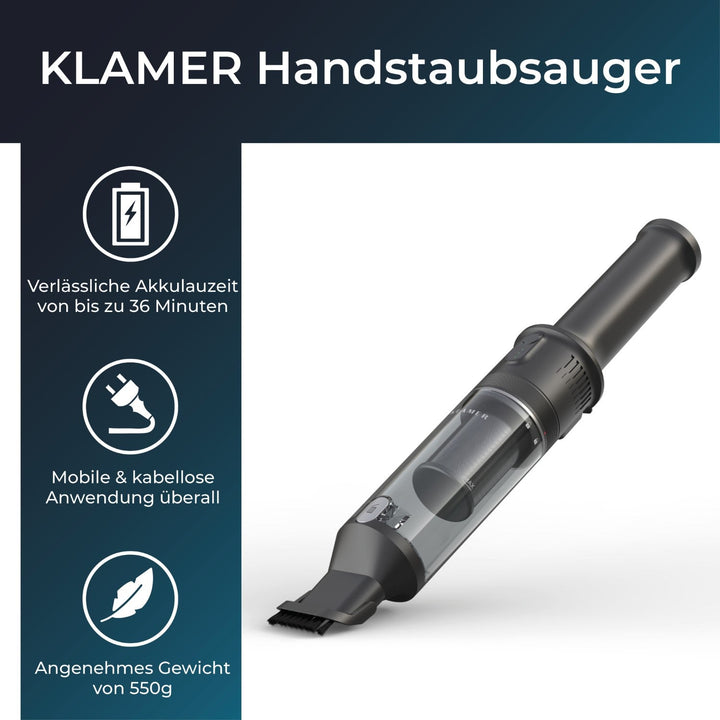 Handstaubsauger 140 Watt | Kabellos mit 16.000 Pa Saugleistung und HEPA-Filter