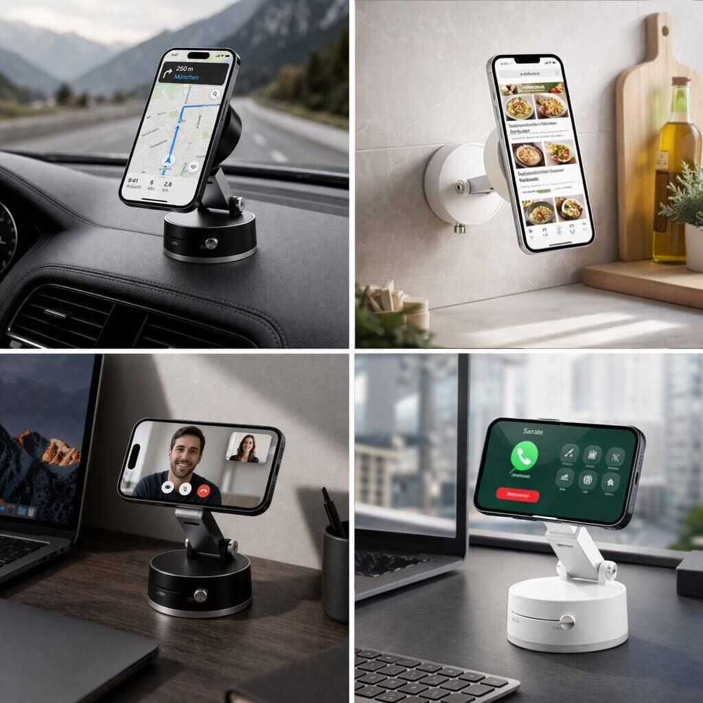 Magnetische Handyhalterung Auto mit Vakuum-Saugnapf | 360° drehbar &amp; faltbar | Für glatte Flächen, Vantrel