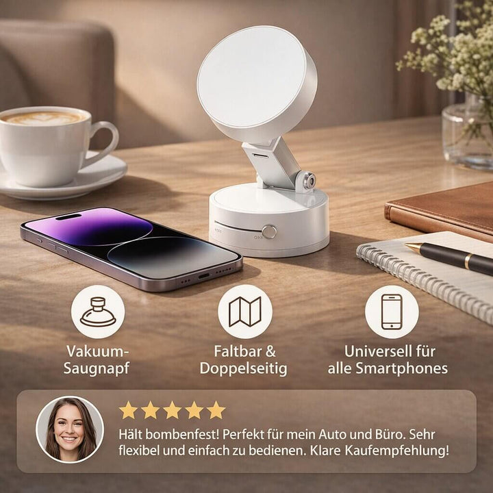 Magnetische Handyhalterung Auto mit Vakuum-Saugnapf | 360° drehbar &amp; faltbar | Für glatte Flächen, Vantrel