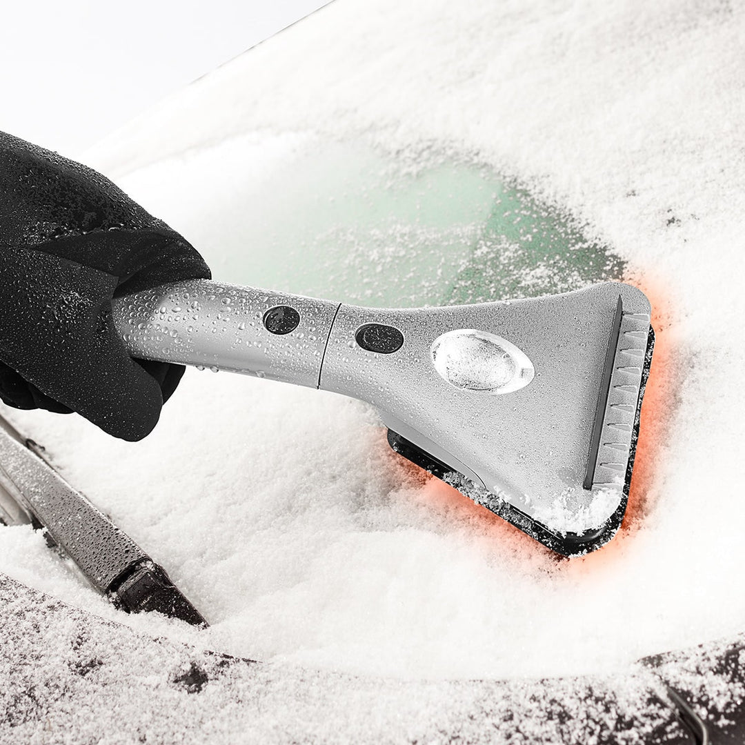 Elektrischer Eiskratzer 12V mit Teleskopgriff | Beheizter Auto-Eiskratzer mit LED-Licht und Gummilippe für vereiste Fahrzeugscheiben