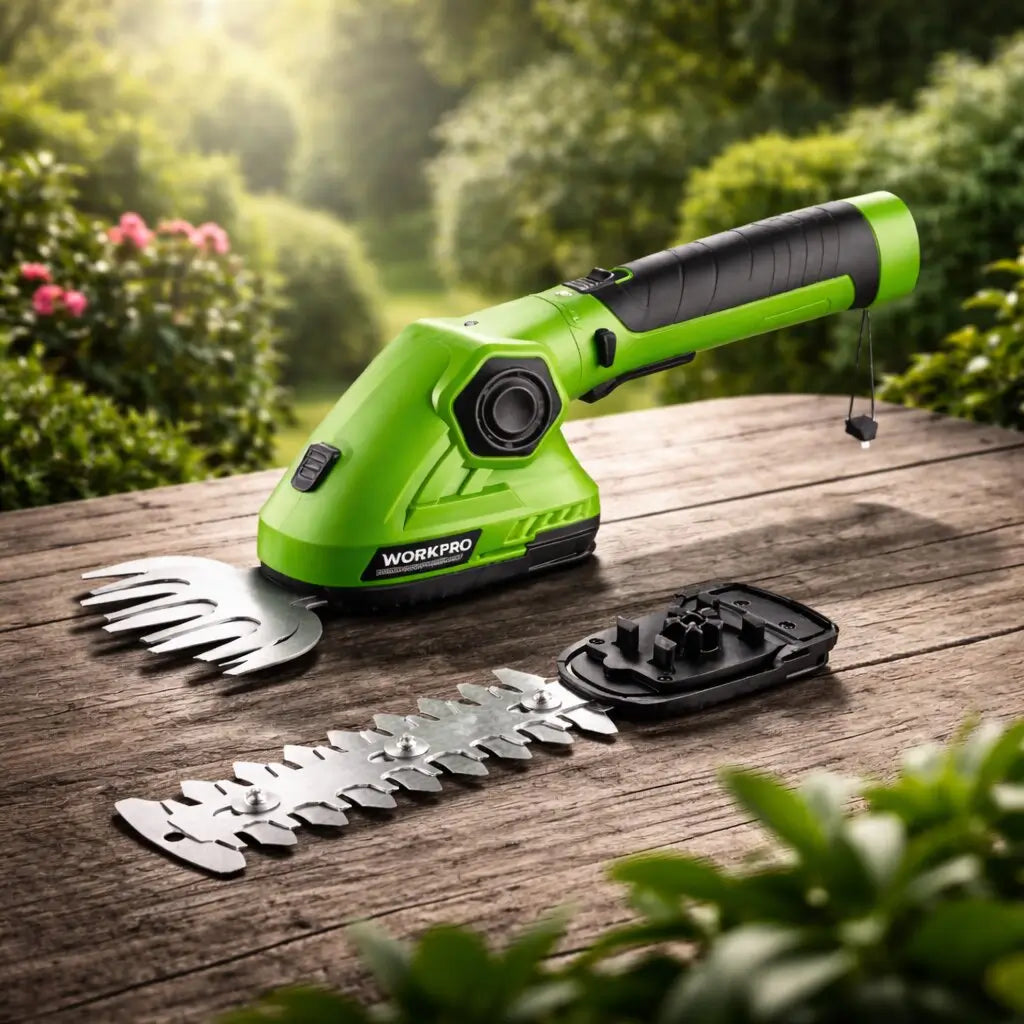 Akku Heckenschere &amp; Grasschere 2-in-1 | Wechselklingen 25 cm + 10 cm | 7,2V Li-Ion, 1100 U/min | Für Hecken &amp; Rasenkanten