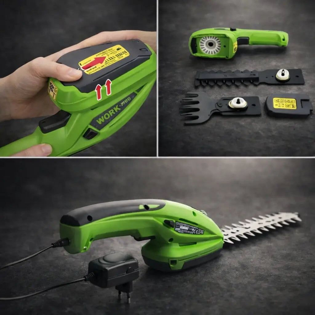 Akku Heckenschere &amp; Grasschere 2-in-1 | Wechselklingen 25 cm + 10 cm | 7,2V Li-Ion, 1100 U/min | Für Hecken &amp; Rasenkanten