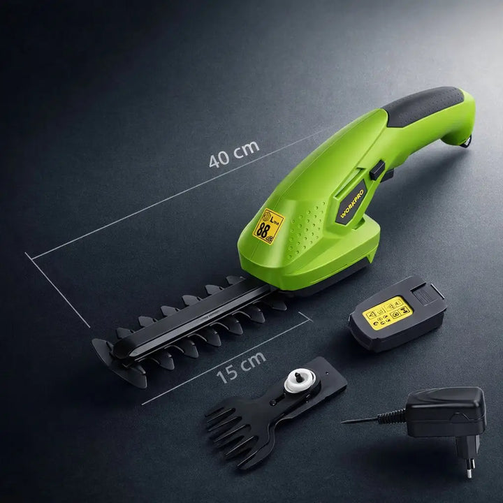 Akku Heckenschere &amp; Grasschere 2-in-1 | Wechselklingen 25 cm + 10 cm | 7,2V Li-Ion, 1100 U/min | Für Hecken &amp; Rasenkanten