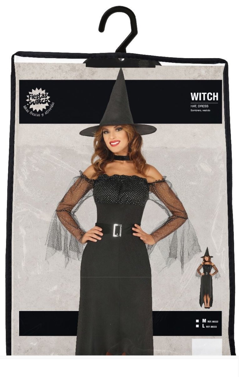 Hexenkostüm Damen | Halloween-Kostüm mit schwarzem Kleid und Hexenhut für Halloween-Partys und Mottopartys