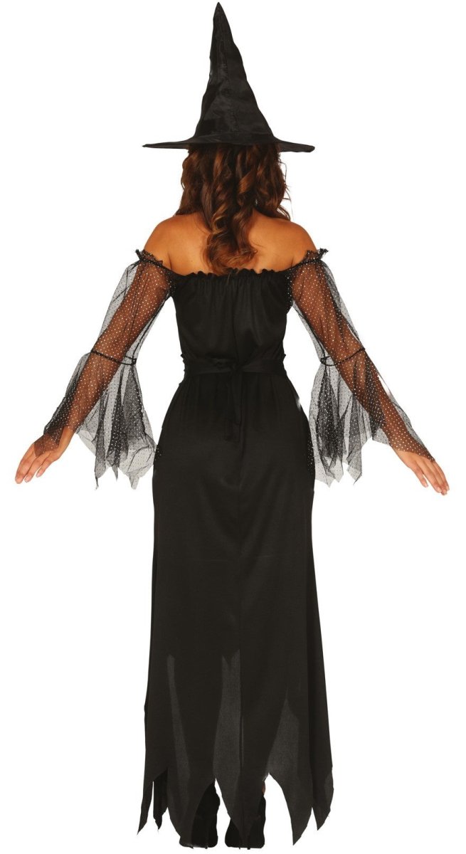 Hexenkostüm Damen | Halloween-Kostüm mit schwarzem Kleid und Hexenhut für Halloween-Partys und Mottopartys