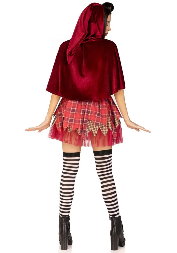 Hexenkostüm Damen 2-teilig | Halloween-Kostüm mit Patchwork-Kleid, Schnürung und Kapuzenumhang für Mottopartys
