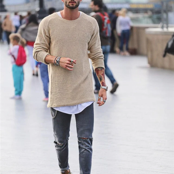 Herren Strickpullover lang | Weicher, atmungsaktiver Pullover mit lockerer Passform und wärmender Strickqualität für Alltag und Freizeit