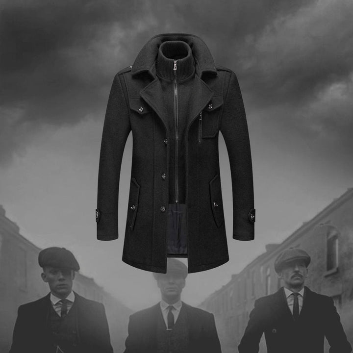 Herren Slim-Fit Wollmantel mit abnehmbarem Strickkragen | Zweiteiliger Wintermantel mit Knopfverschluss, Reißverschluss und Seitentaschen