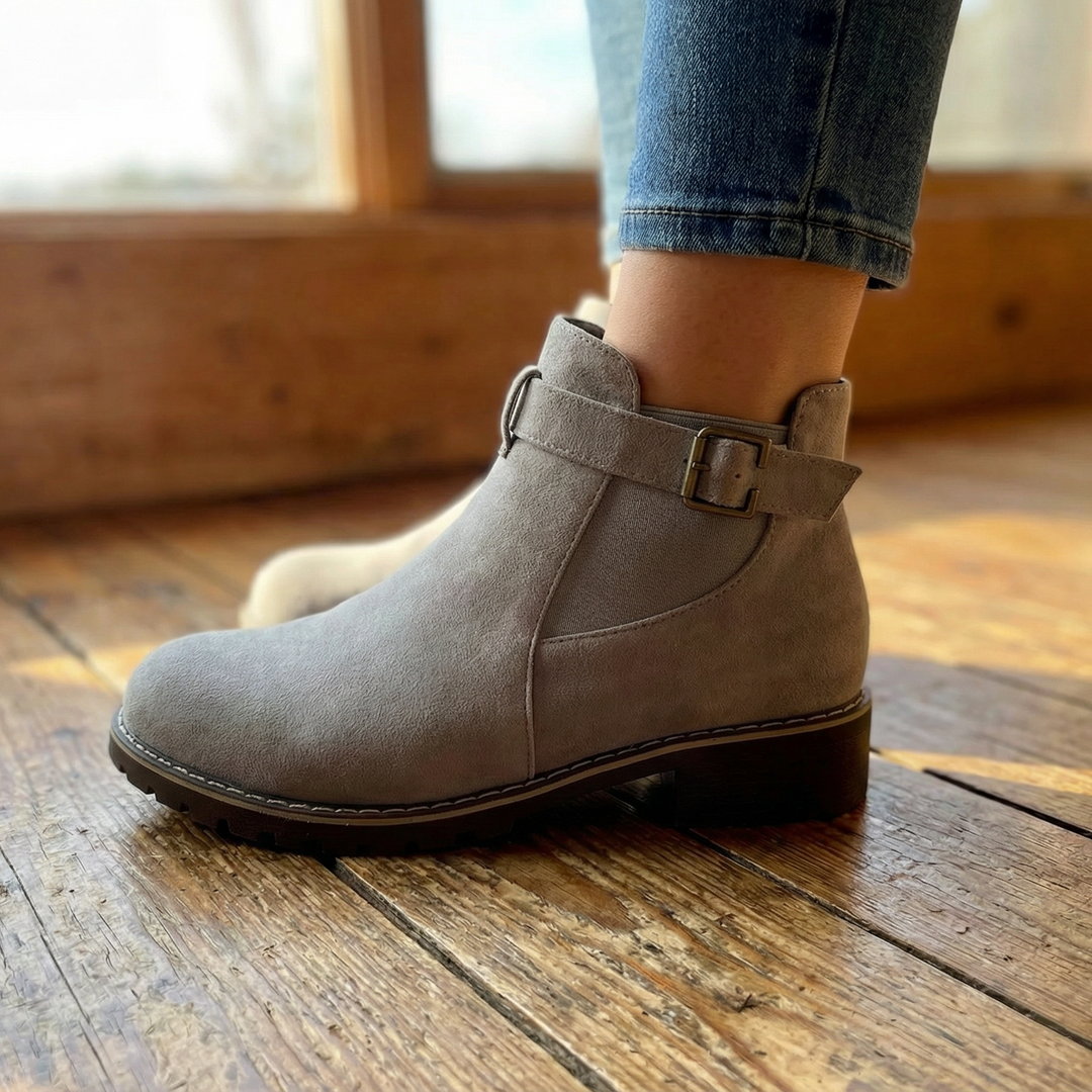 Damen Stiefeletten | Booties in Wildleder-Optik mit Schnalle