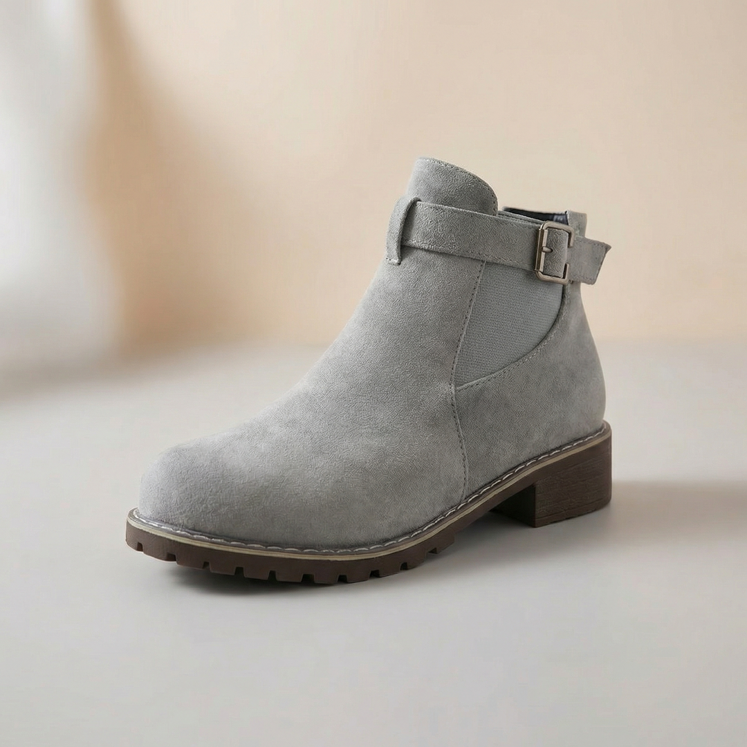 Damen Stiefeletten | Booties in Wildleder-Optik mit Schnalle