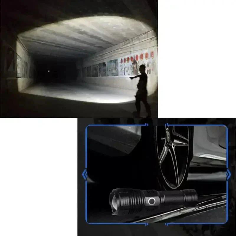 Taktische LED-Taschenlampe mit 90.000 Lumen | IP65 wasserdicht &amp; Zoom-Fokus | Robustes Outdoor-Design