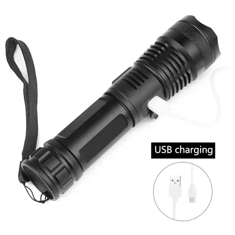 Taktische LED-Taschenlampe mit 90.000 Lumen | IP65 wasserdicht &amp; Zoom-Fokus | Robustes Outdoor-Design