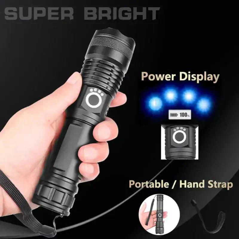 Taktische LED-Taschenlampe mit Zoom | IP65 Spritzwassergeschützt | Leistungsstarke LED-Leuchte für Outdoor, Camping &amp; Notfälle