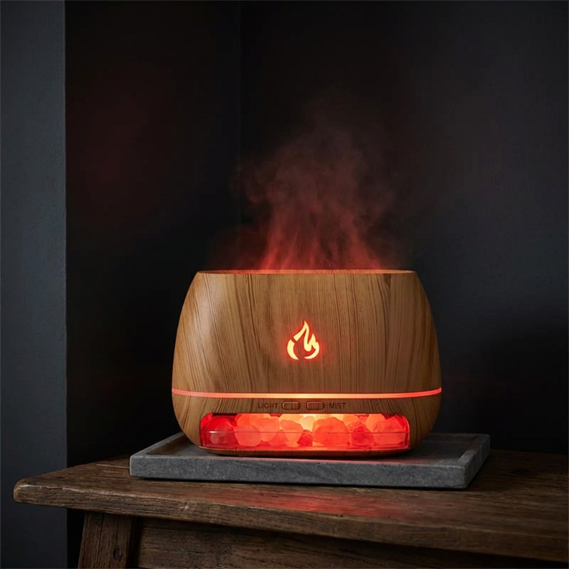 Aroma Diffuser | Luftbefeuchter mit Himalaya-Salz und LED-Flammeneffekt