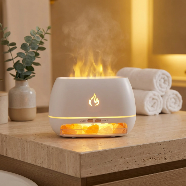 Aroma Diffuser | Luftbefeuchter mit Himalaya-Salz und LED-Flammeneffekt