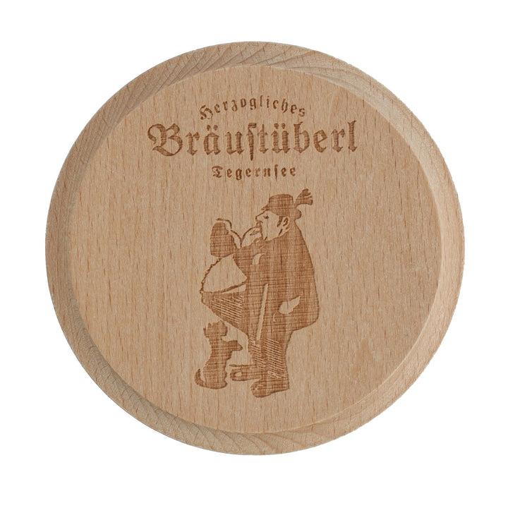 Glasdeckel für Bierglas | Massivholz-Deckel mit Prägemotiv als Schutz vor Insekten, Regen und Schmutz