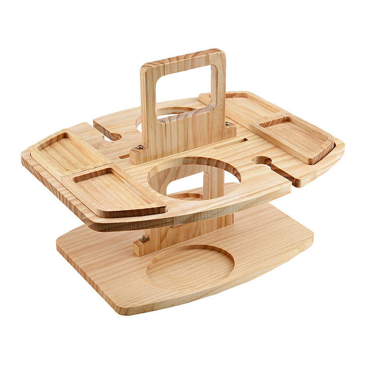 Table en bois pour pique-nique &amp; vin | Place pour bouteille, 2 verres &amp; snacks | Bois massif avec poignée | compact pour emporter