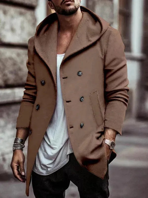 Herren Wintermantel mit Kapuze und Doppelreißverschluss | Robuster Baumwollmix mit schrägen Taschen für Herbst und Winter