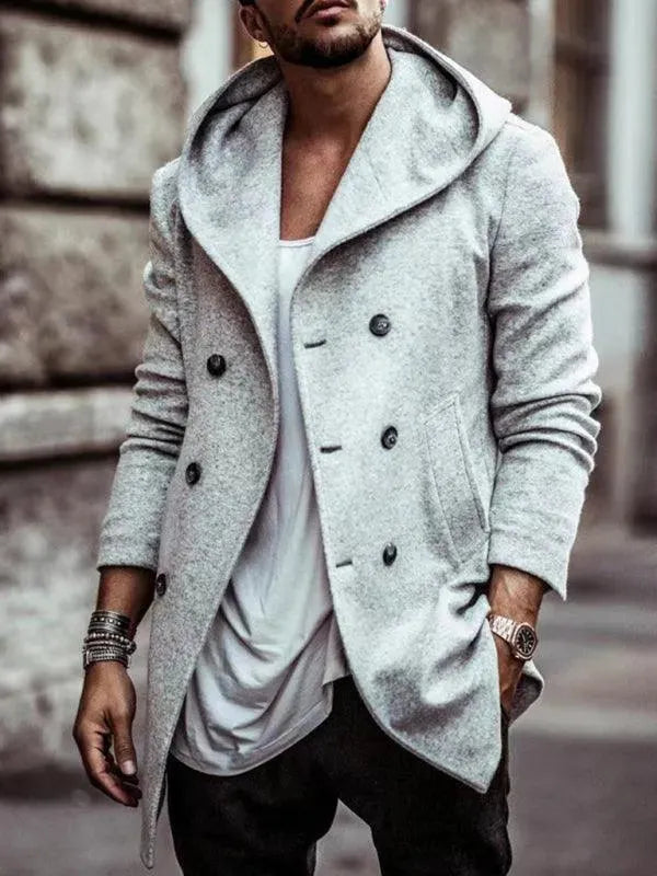 Herren Wintermantel mit Kapuze und Doppelreißverschluss | Robuster Baumwollmix mit schrägen Taschen für Herbst und Winter