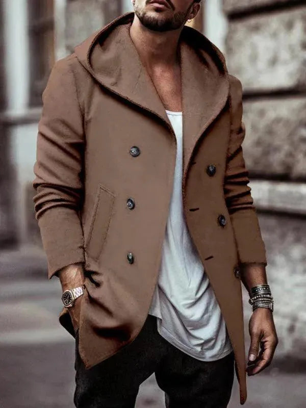 Herren Wintermantel mit Kapuze und Doppelreißverschluss | Robuster Baumwollmix mit schrägen Taschen für Herbst und Winter