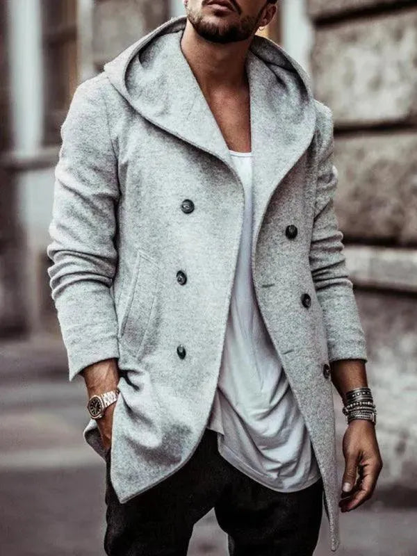 Herren Wintermantel mit Kapuze und Doppelreißverschluss | Robuster Baumwollmix mit schrägen Taschen für Herbst und Winter