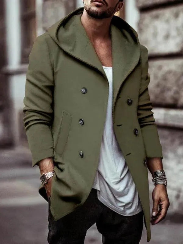 Herren Wintermantel mit Kapuze und Doppelreißverschluss | Robuster Baumwollmix mit schrägen Taschen für Herbst und Winter