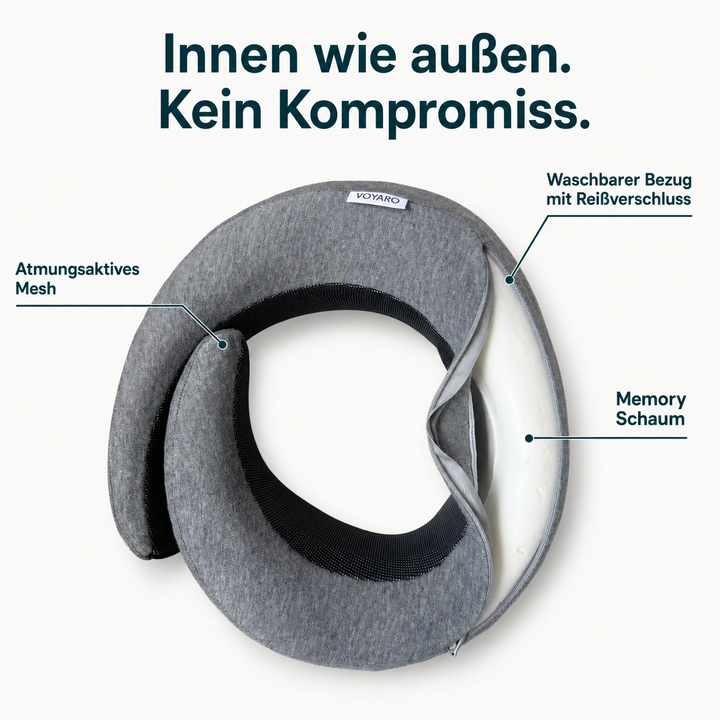 Ergonomisches Reisekissen mit Memory-Schaum | Nackenkissen mit stützender Passform und kompaktem Design für Flugzeug, Zug und Auto