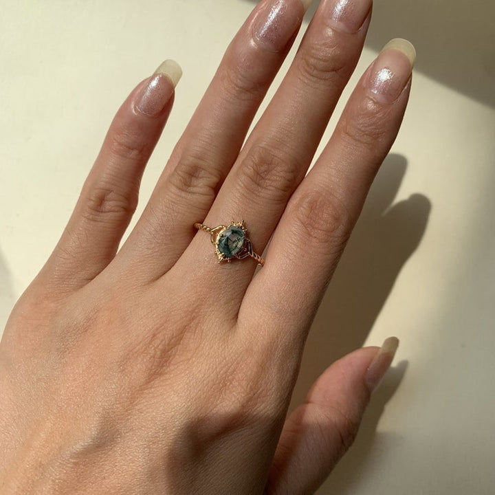 Ring | 925 Sterling Silber vergoldet | Natürlicher Moosachat | Handgefertigter Verlobungsring