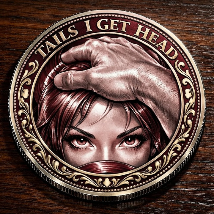 Metallene Challenge Coin „Heads I Get Tails“ | Doppelseitiges 3D-Relief mit Emaille-Akzenten | Sammler-Token für Games &amp; Geschenk