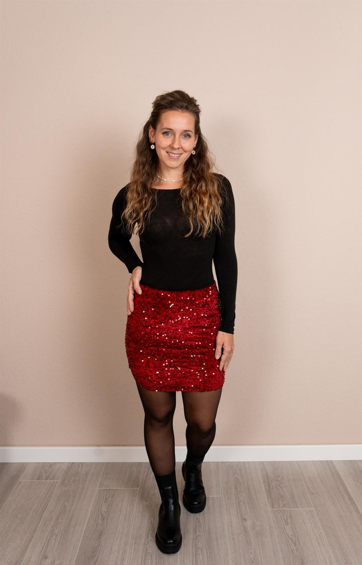 Damen Paillettenrock | Kurzer Glitzerrock mit dehnbarem Bund, weichem Stoff und dünner Innenhose für Partys und festliche Anlässe