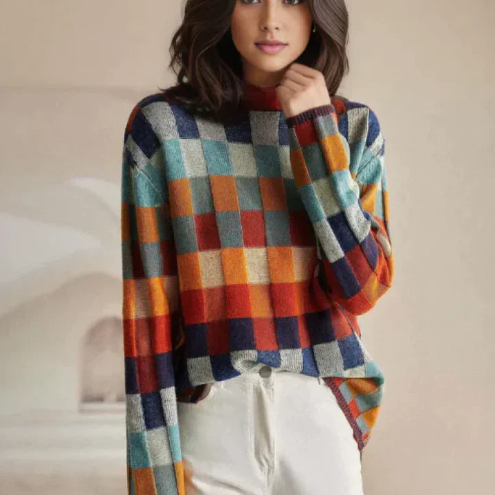 Hilda | Bunter Damenpullover mit ausdrucksstarkem Design