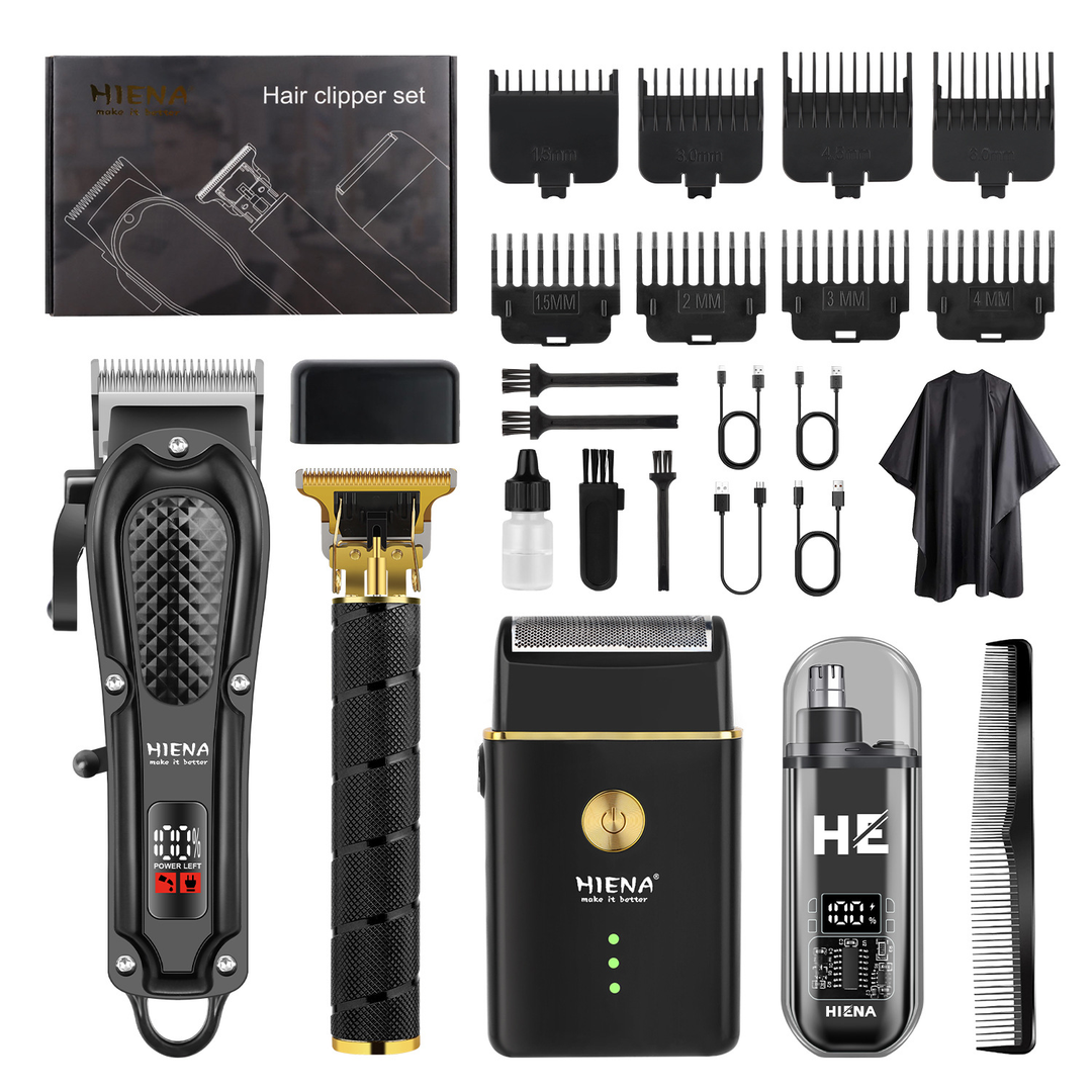 Professionelles Trimmer-Set kabellos mit LED-Display | Präzise Edelstahlklingen | 120 Min Laufzeit | USB-Ladung, Aufsteckkämme
