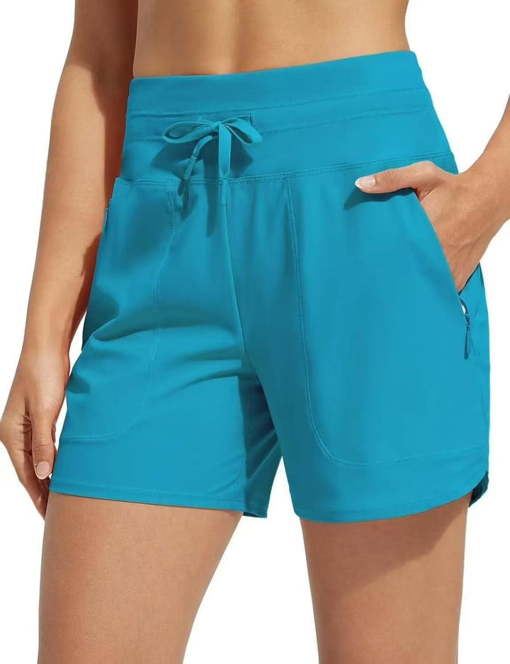 Costume da bagno a pantaloncino ad asciugatura rapida con tasche con cerniera | Fodera boxer interna anti sfregamento | Vita alta elastica | Nylon leggero