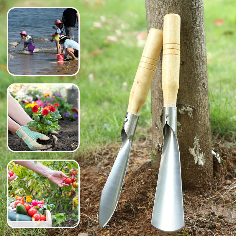 Gartenwerkzeug Set 4-teilig | Unkrautstecher, Pflanzkelle &amp; Handrechen | Rostfrei, ergonomischer Holzgriff | Für Beete &amp; Pflanzlöcher