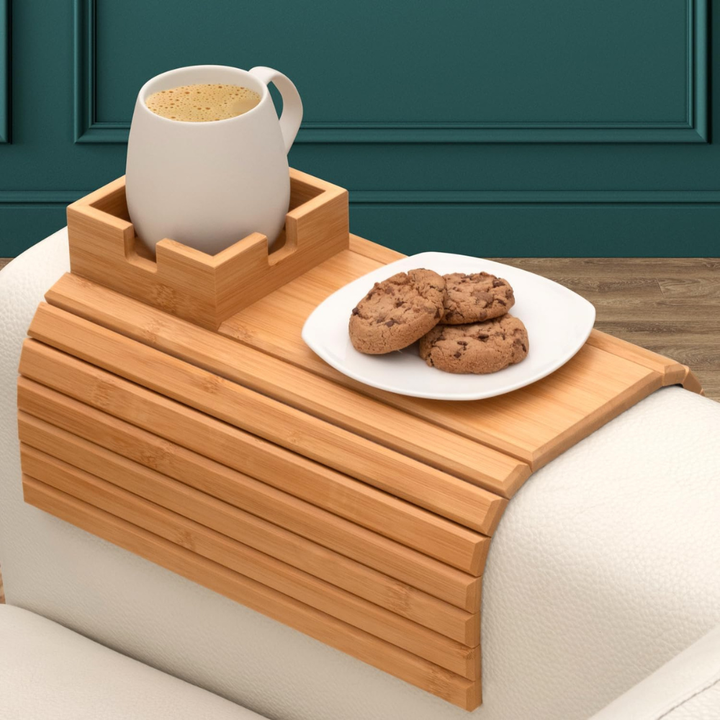 Sofa-Armlehnen-Tablett mit Getränkehalter | Rutschfeste Couch-Ablage für Getränke, Snacks &amp; Fernbedienung