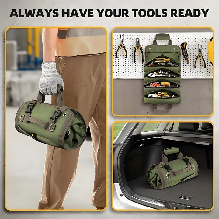 Werkzeug Rolltasche mit abnehmbaren Taschen | Robust, kompakt &amp; schneller Zugriff | Für Werkstatt, Baustelle, Auto &amp; Heimwerker