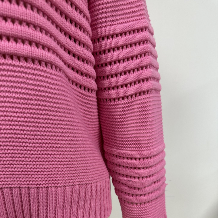 Damen Strickpullover mit Lochmuster | Leichter Pullover mit Rundhalsausschnitt und lockerer Passform für Frühling und Herbst