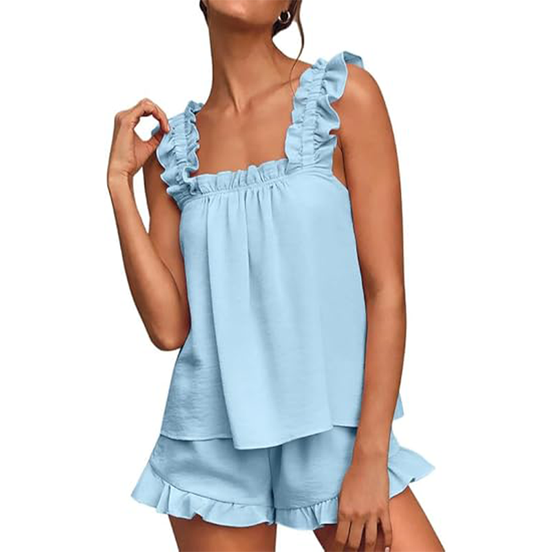 Ensemble pyjama femme avec volants | Super doux et respirant | Coupe ample avec taille élastique | Pour dormir et se détendre